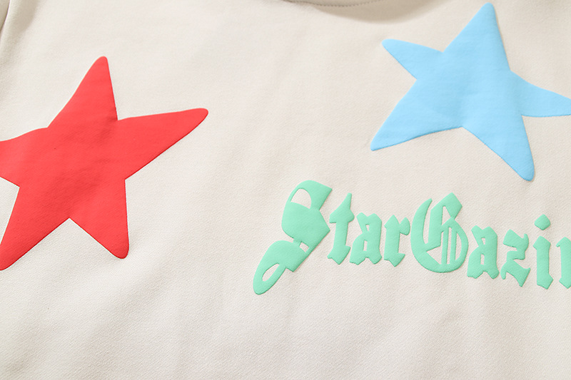 Herren-Kapuzenpullover mit Graffiti-Stern-Schaumstoffdruck, lockerer, lässiger Kapuzenpullover_voghion.com