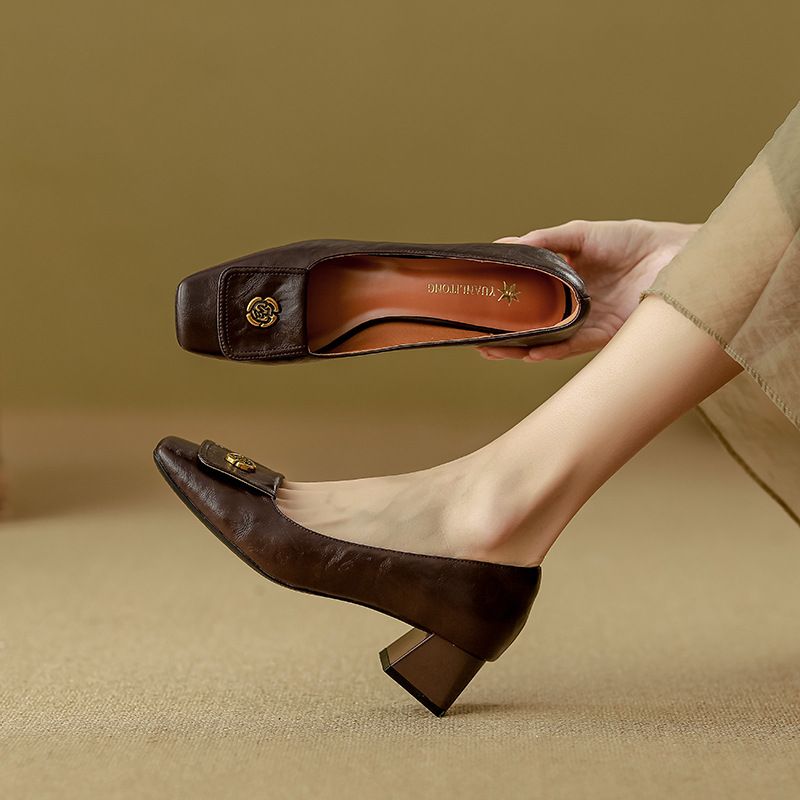 MTX Sheepskin Version ~ Comfortable High Heels For Women, Outdoor Wear, High-End Thick Heel Single Shoes, 2025 Spring New_voghion.com