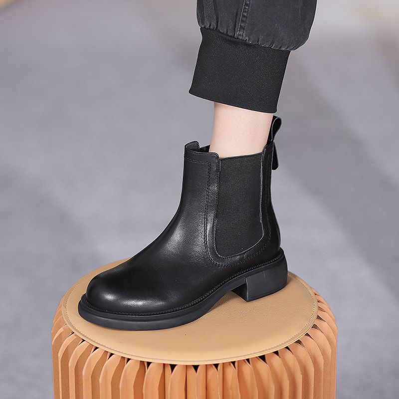 Stivali nuovi Huizu Mei in vera pelle, suola morbida, casual, versatili e traspiranti, per donna, colore consumato, tubo corto_voghion.com