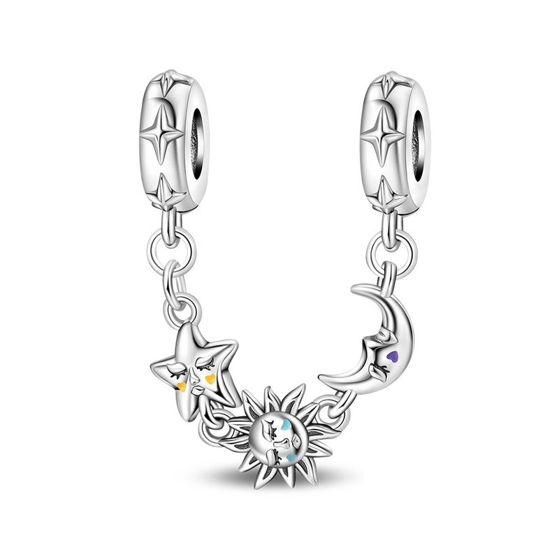 Women's Jewelry Couple Sun And Moon Safety Chain Charm Pendant Beads DIY Jewelry Accessories Bracelet Necklace Copper Plated Silver_voghion.com
