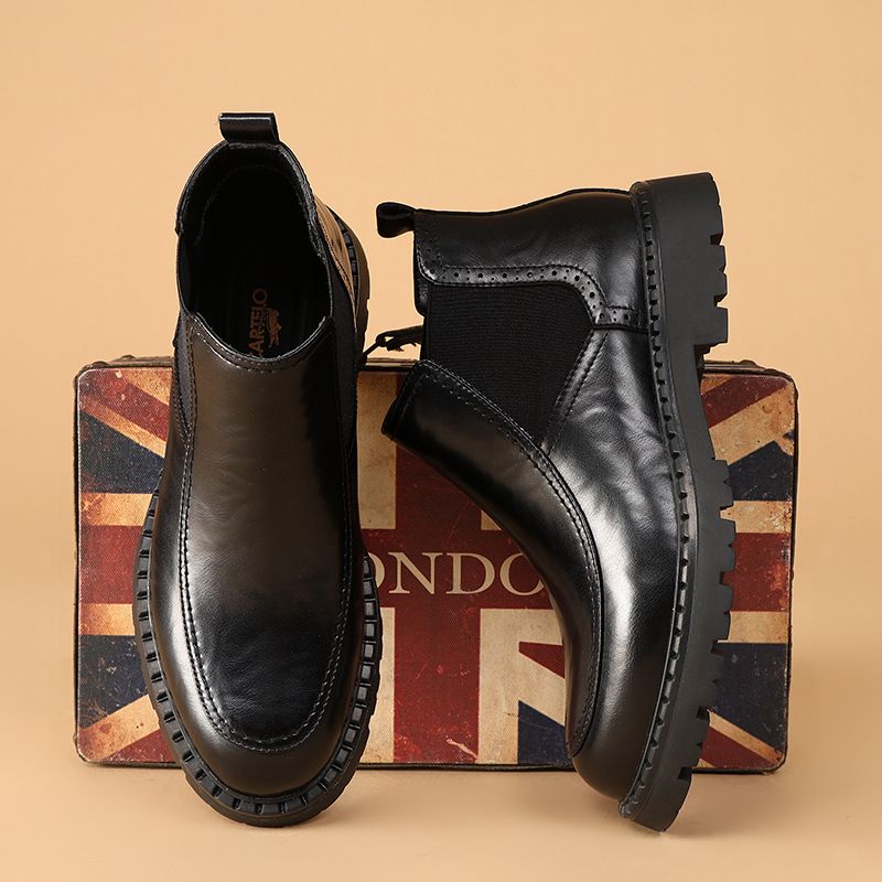 Martin Boots Herren Ärmel Chelsea Braun Herrenstiefel Mid-Wind Casual Lederstiefel_voghion.com
