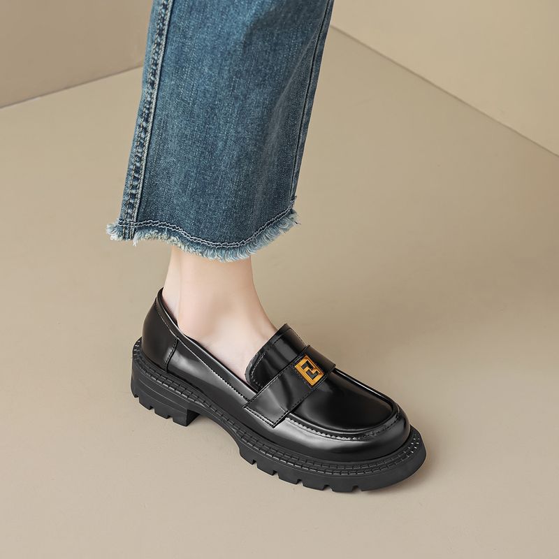 Platform Loafers Women's One-pedal Retro Soft-soled Single Shoes Women's British-style Small Leather Shoes_voghion.com