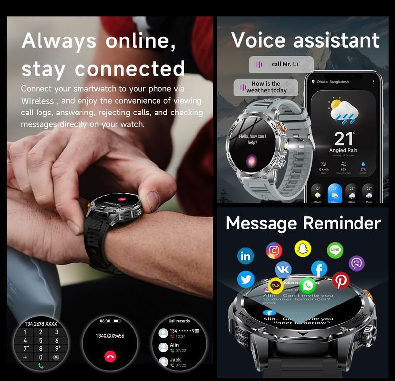 LIGE Bluetooth Smartwatch With HD Touchscreen, Waterproof, Fitness Tracker, Heart Rate & Blood Oxygen Monitor, Sleep Tracking For Men & Women_voghion.com
