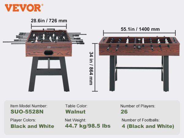 VEVOR Foosball Table, 55 Inch Standard Size Foosball Table, Indoor Full Size Foosball Table For Home, Family, And Game Room, Soccer With Foosball Table Set, Includes 4 Balls And 2 Cup Holders_voghion.com