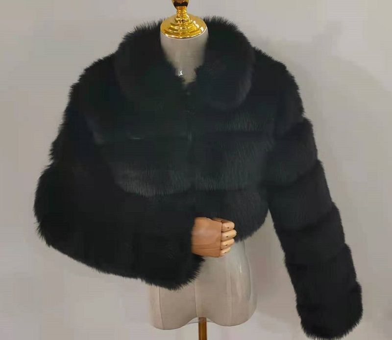 Dameskleding Patchwork korte jassen met lange mouwen Damesjas met imitatievosbontafwerking - Elegante jas met lange mouwen van imitatiebont in 16 kleuren (S-XXXXL)_voghion.com