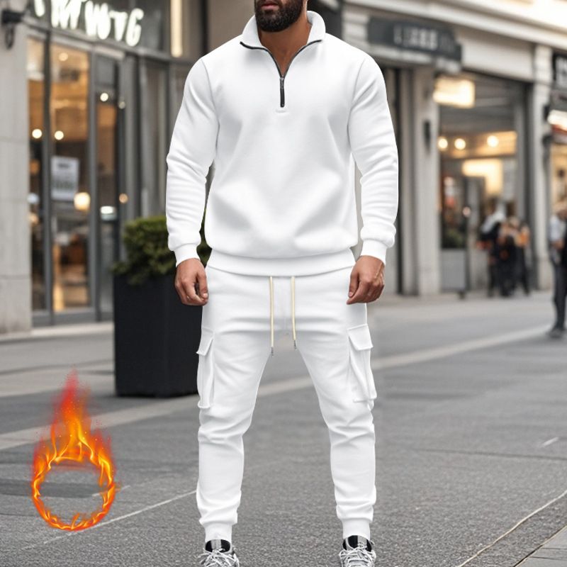 Fleecegefüttertes Sweatshirt-Set mit Viertelreißverschluss für Herren – Slim Fit Thermo-Jogging-Outfit für Herbst und Winter_voghion.com