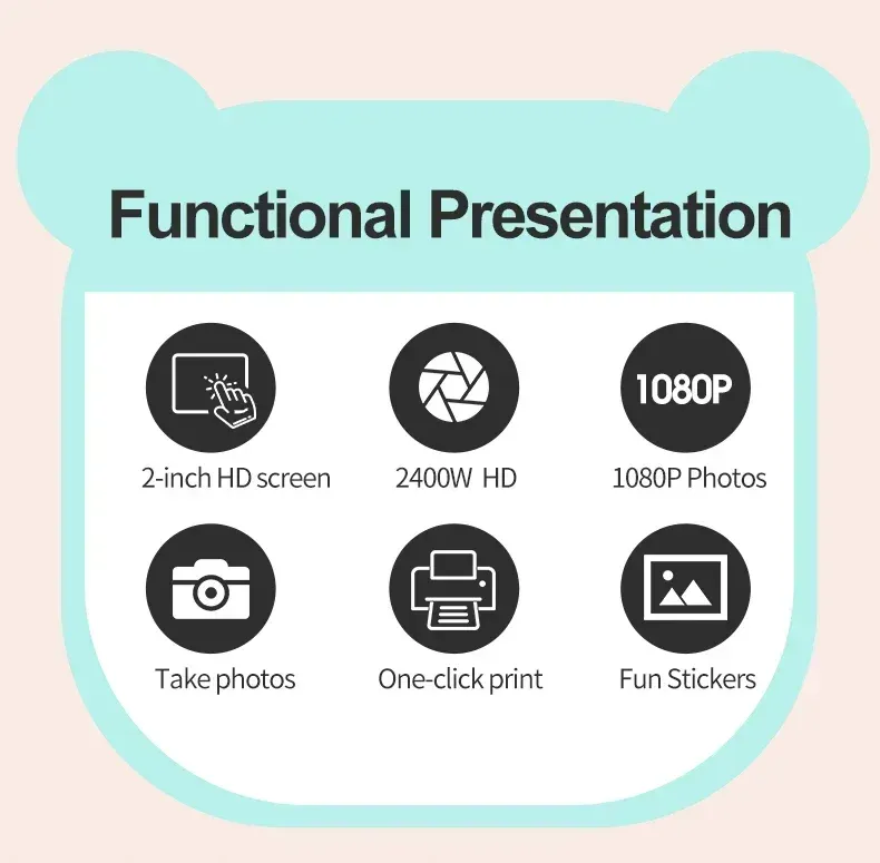 Câmera digital infantil com impressão instantânea para crianças, câmera térmica com impressão instantânea de fotos, câmera de vídeo e brinquedos + cartão de memória de 32 GB_voghion.com