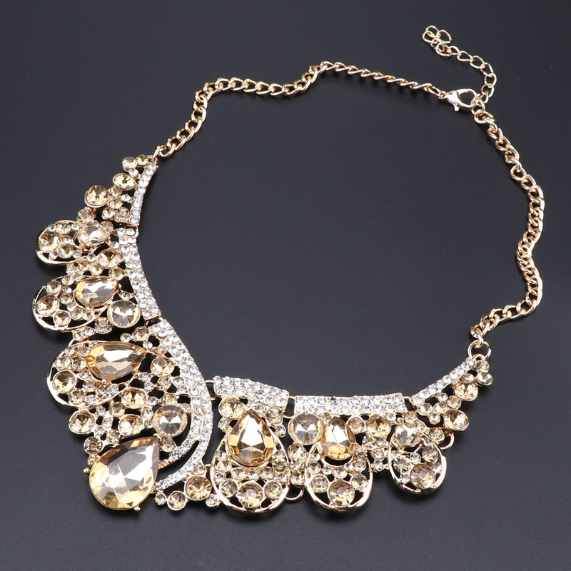 Modischer Kristall Choker Statement Halskette Ohrring Kragen Boho Schmuckset Hochzeitsgeschenk Frauen Bräute Abschlussball Party_voghion.com