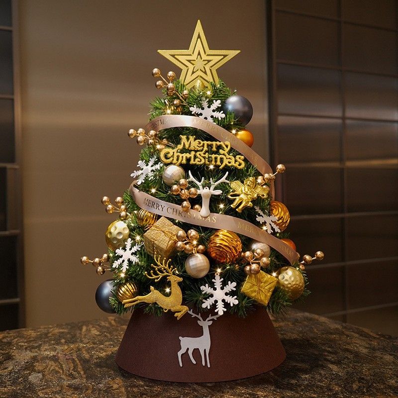 Christmas Mini Tree Set Decoration DIY Desktop Home Gold Coffee Tree Decoration Small Ornaments_voghion.com