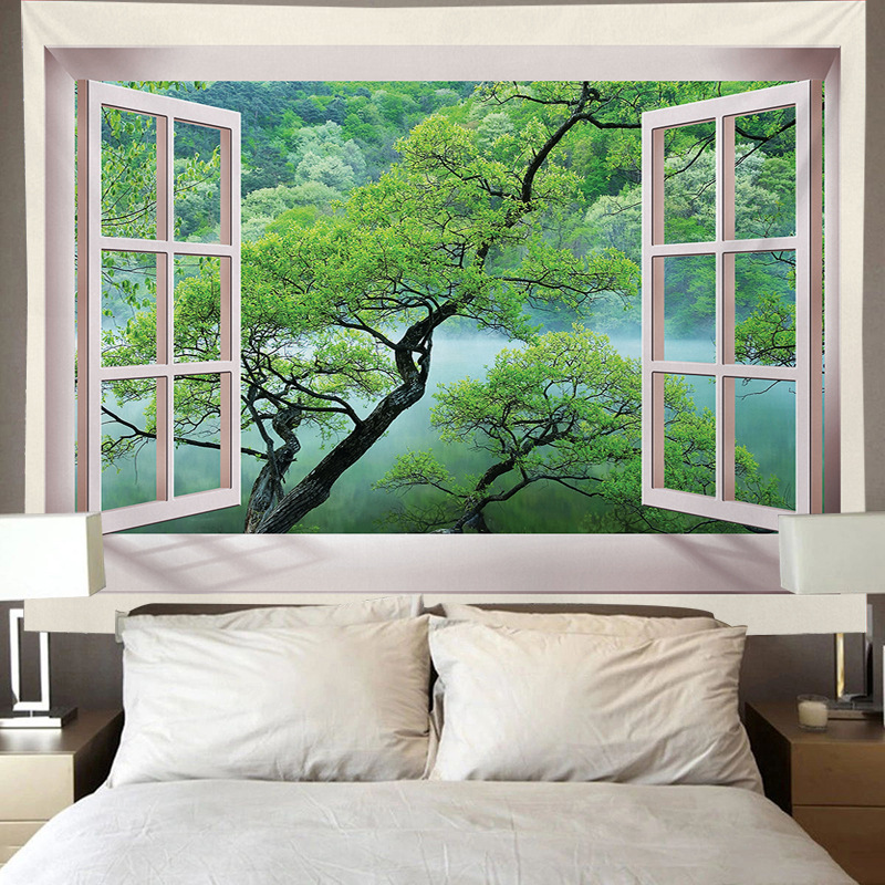 Peinture murale, impression numérique, tissu de fond, tissu suspendu pour chambre à coucher, tapisserie, chevet de style fenêtre_voghion.com