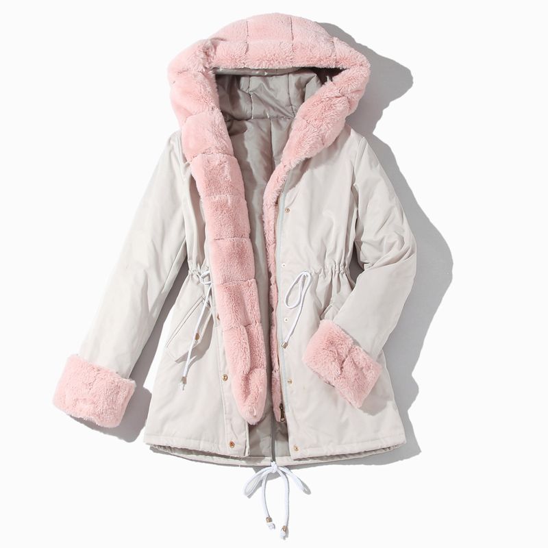 Giacca da donna in cotone con cerniera, giacca alla moda, nuovo collo in pelliccia staccabile, parka in cotone con cappuccio caldo_voghion.com