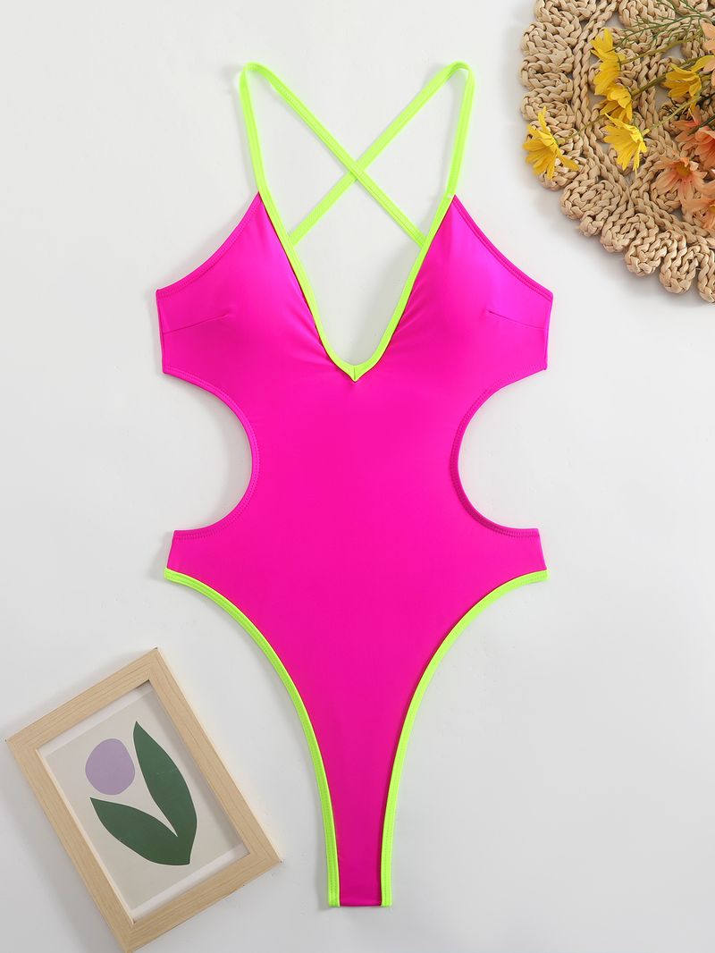 2025 New Solid Color One-piece Swimsuit Women's Sexy Bikini Beach Back Cross Swimsuit Vacation Swimsuit_voghion.com
