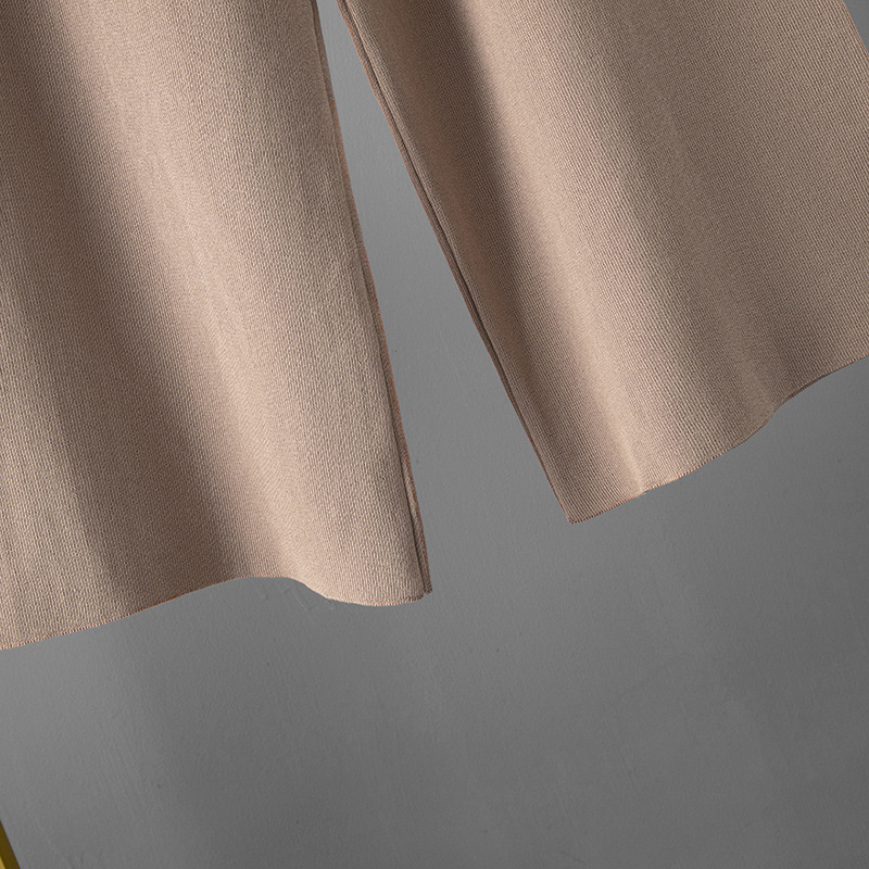 Damenbekleidung, modischer Anzug, Handelsstil, unregelmäßiger Rundhalsausschnitt, Strickoberteil, zweiteiliges Set, hohe Taille, schlanke Hose mit weitem Bein_voghion.com