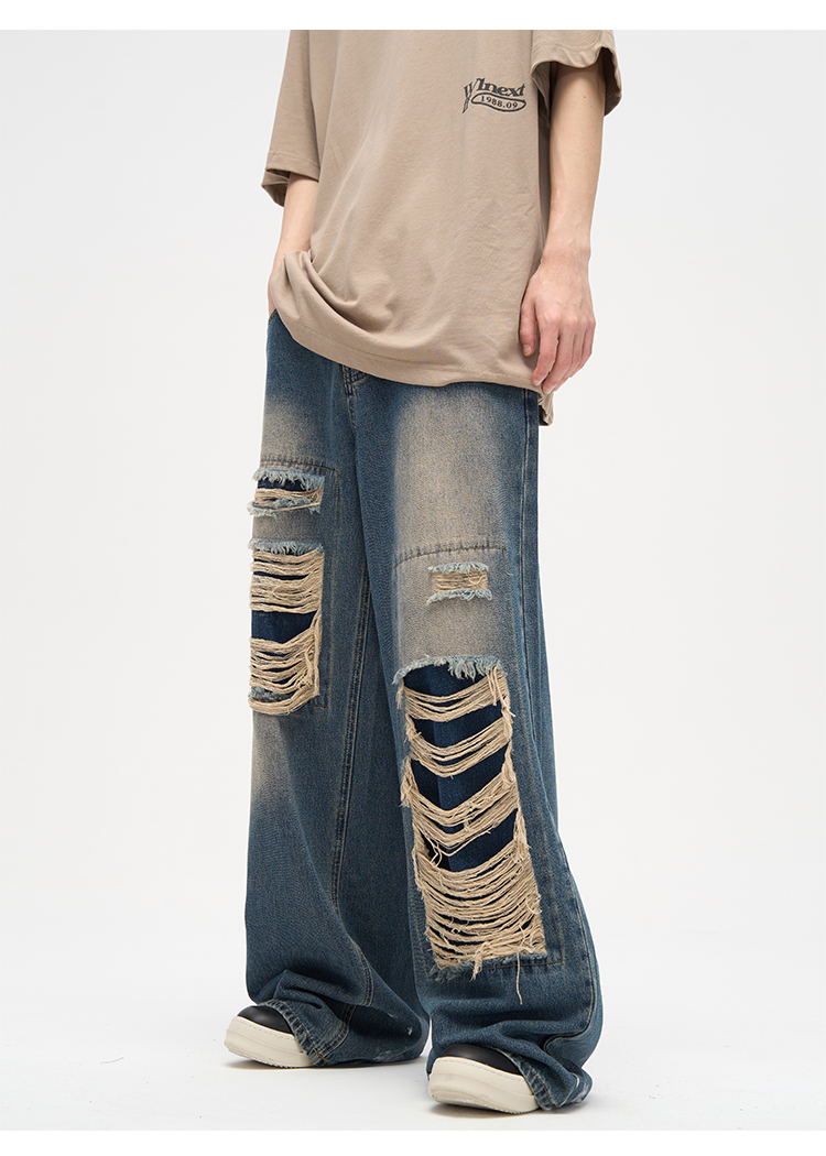 Men's And WomenCross-border Washed Jeans For In Spring And Autumn American Retro Raw Edge Design Loose Straight Wide-leg Floor Mopping Pants_voghion.com
