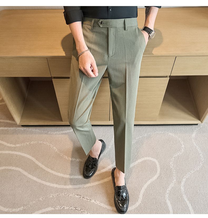 Summer new casual Korean version of youth simple nine-point slim-fitting small straight men's pants_voghion.com