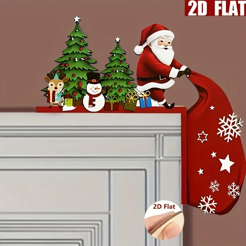 1 Stück Weihnachts-Tür-Eckdekoration aus Holz – Weihnachtsmann, Rentier und Schneemann, Schlafzimmer – kein Strom erforderlich_voghion.com