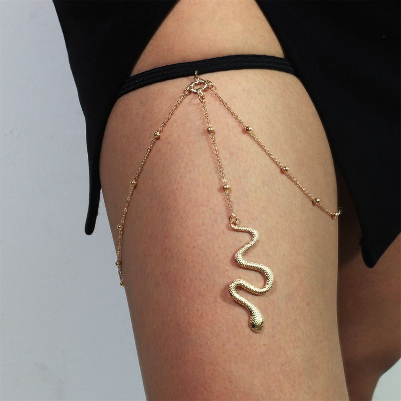 Sexy coscia elastica serpente gamba lunga per donna moda bohémien multistrato catena per il corpo gioielli_voghion.com
