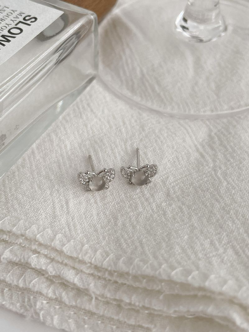 Tiqi Light Luxury Exquisite White Jade Marrow Butterfly Earrings S Pure Silver Temperament High-end Versatile Ear_voghion.com