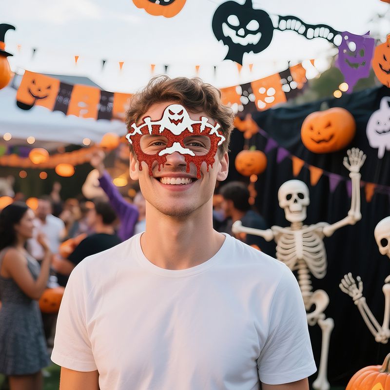 Accessori per foto a forma di zucca - Occhiali per costumi di Halloween per bambini con motivo a teschio di pipistrello_voghion.com