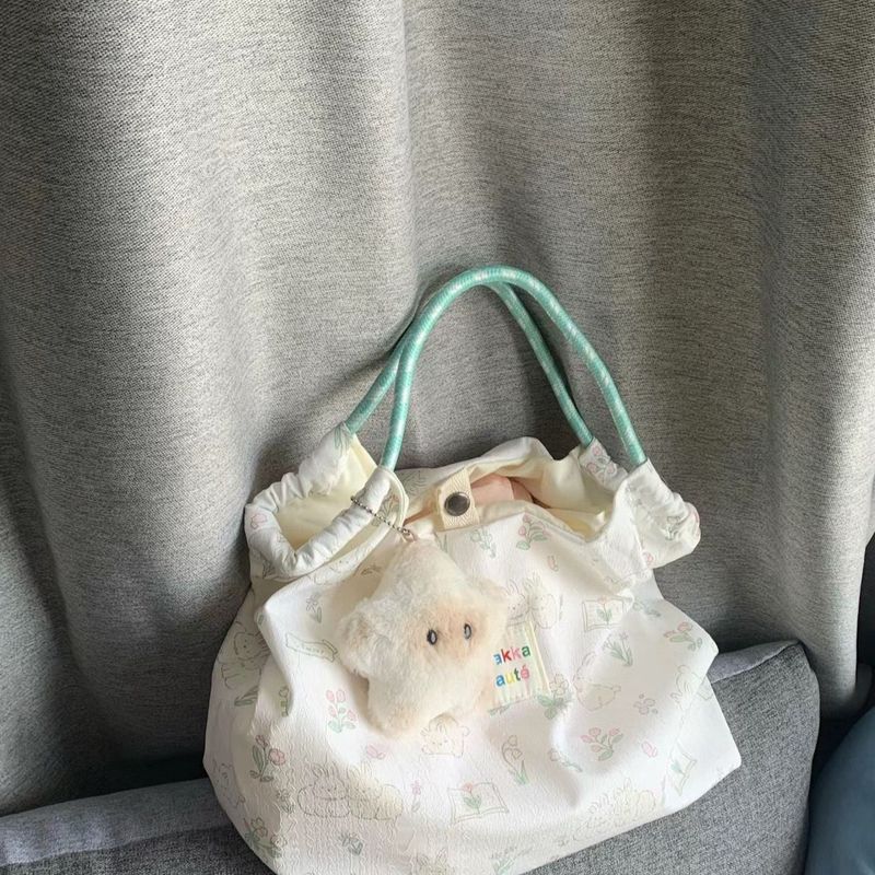 Printed New Large Capacity Commuter Cartoon Rabbit Handbag Korean Style Shoulder For Female Students Cute Canvas Bag_voghion.com