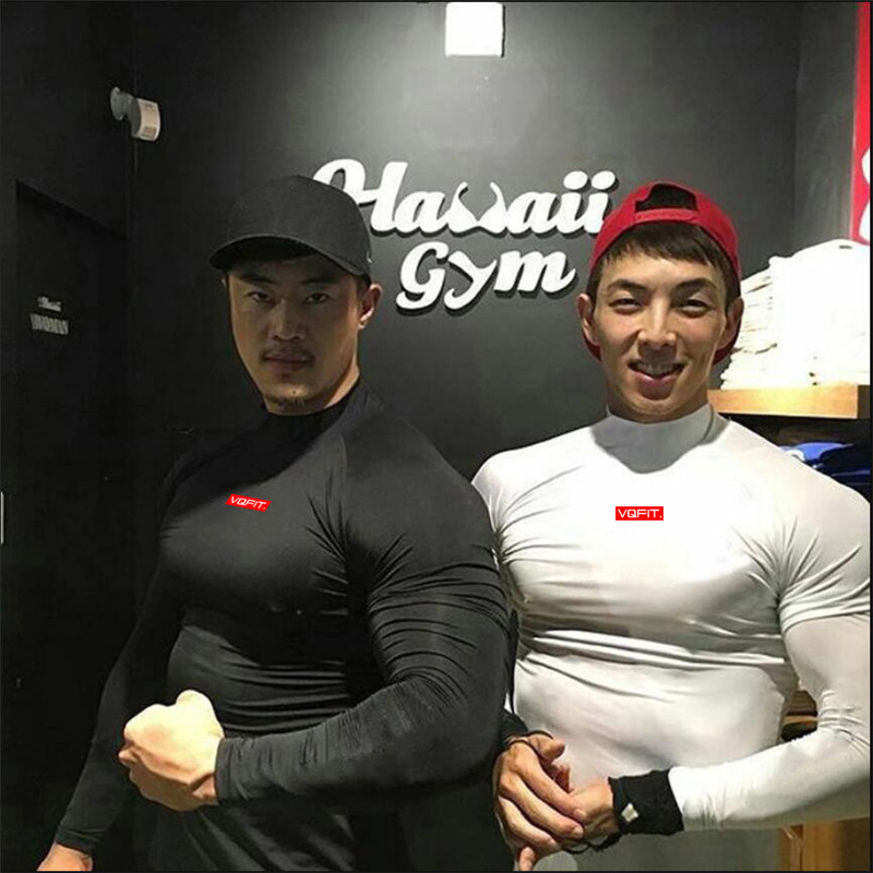 Lång T-shirt med hög hals för män, vår- och hösttröja undertill Fitness Löpning Basketträning Specialtröja_voghion.com