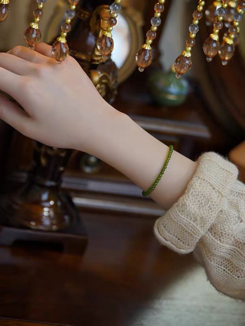 Natural Mini Green Chalcedony Beads 14K Gold Wrap Fine Style Light Luxury Best Friend High end Bracelet_voghion.com