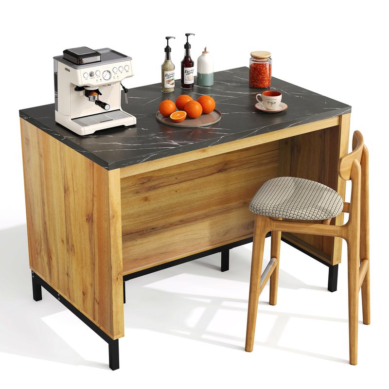 Kücheninsel Landhausstil 120x90cm, 2 Schubladen, 4 Regale, Marmorplatte, Barbereich_voghion.com