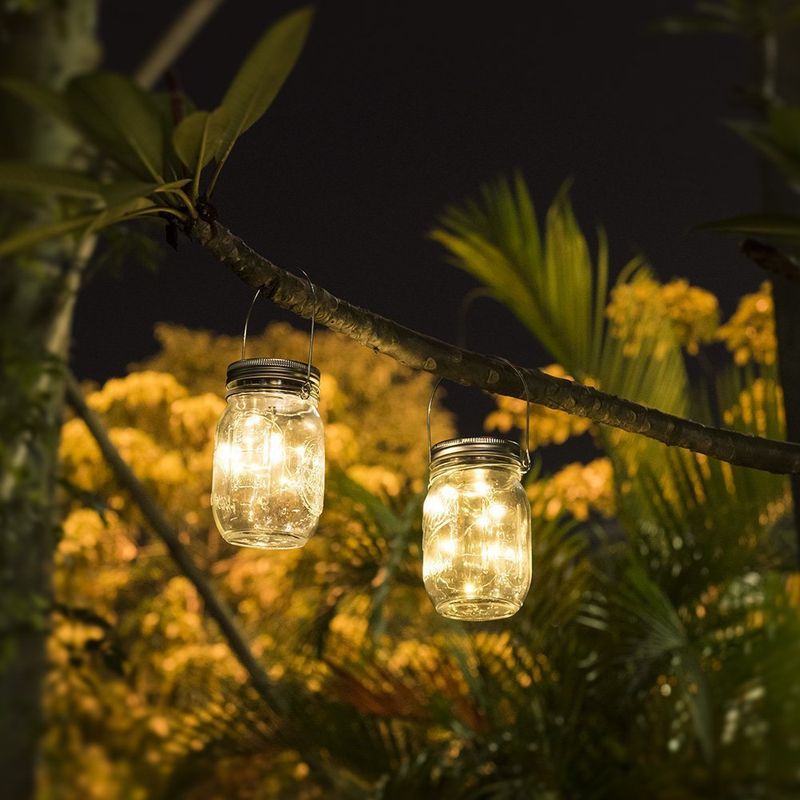 Cordão Solar Mason com 10, 20 e 30 luzes, tampa de vidro, luz LED_voghion.com