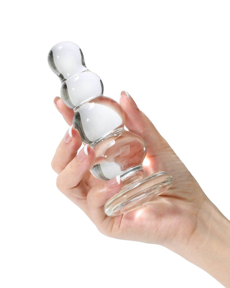 Plug anale in vetro con bacchetta magica, perline di cristallo trasparente con base svasata, giocattolo sessuale per adulti_voghion.com