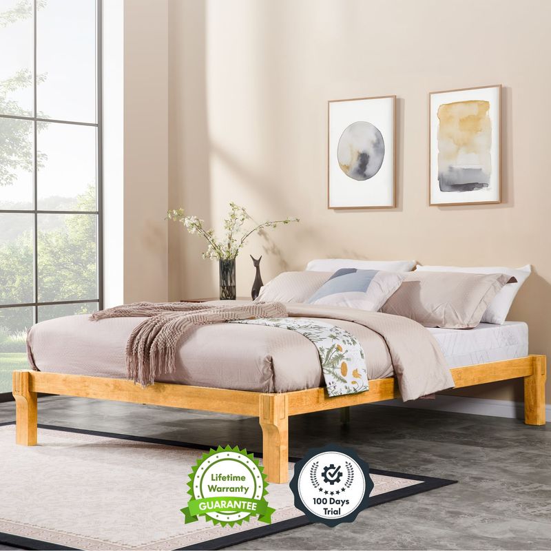 Solid Wood Adjustable Bed, Queen Size Japanese Joinery Bed With Head Elevation, 1200 Lbs Capacity, Rustic & Mid-Century Modern Design, Rubberwood Platform Bed, Easy Assembly, Oak_voghion.com