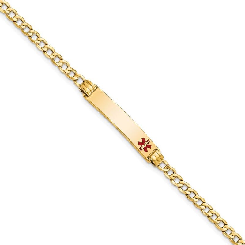 14K Semi-Solid Medical Red Enamel Cuban Link ID Bracelet_voghion.com