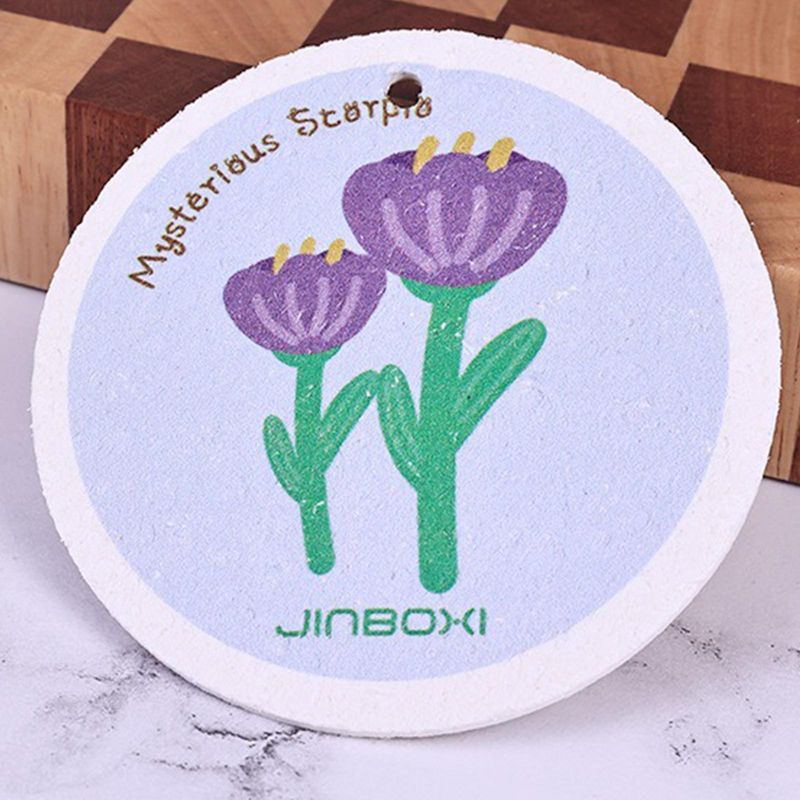 5 Stück Holzfaser-Baumwollschwamm, Cartoon-Blumenmuster, komprimierter Reinigungsschwamm, doppelseitiger Geschirrspülschwamm für Küche und Haushalt_voghion.com