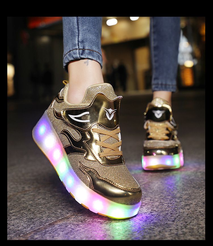 Kids Shoes New running shoes, girls' roller skates, small four-wheel detachable walking invisible luminous shoes_voghion.com