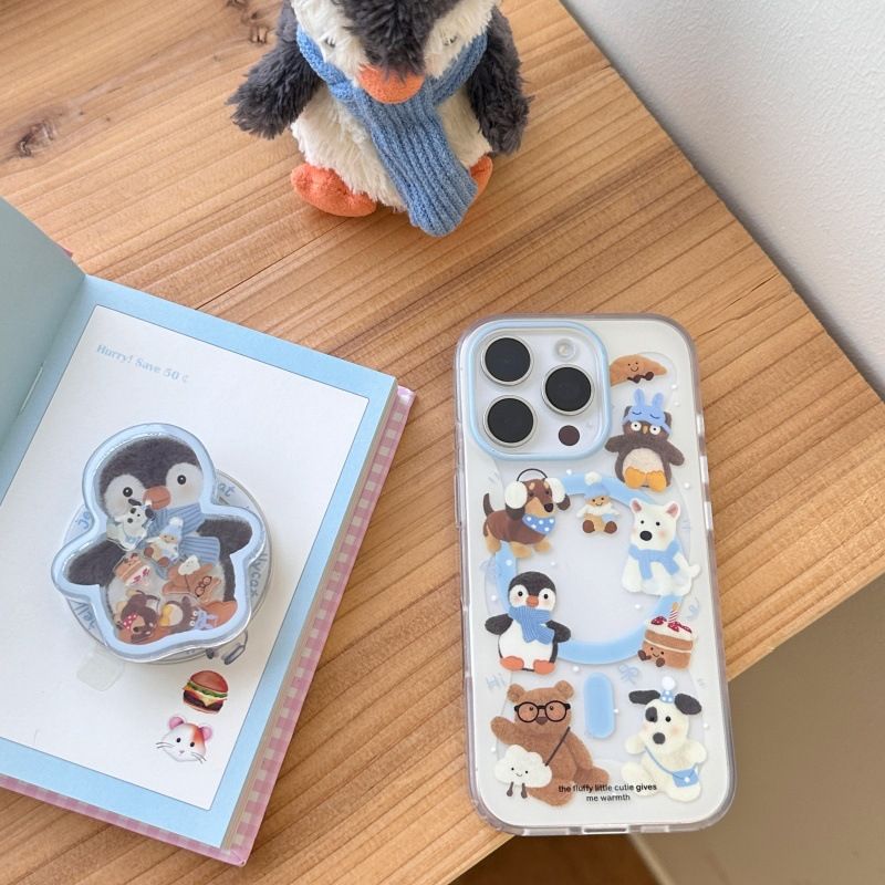 Support magnétique en forme de pingouin avec écharpe mignonne et musique oscillante, compatible avec iPhone 13, Promax, iPhone 15 et 14_voghion.com