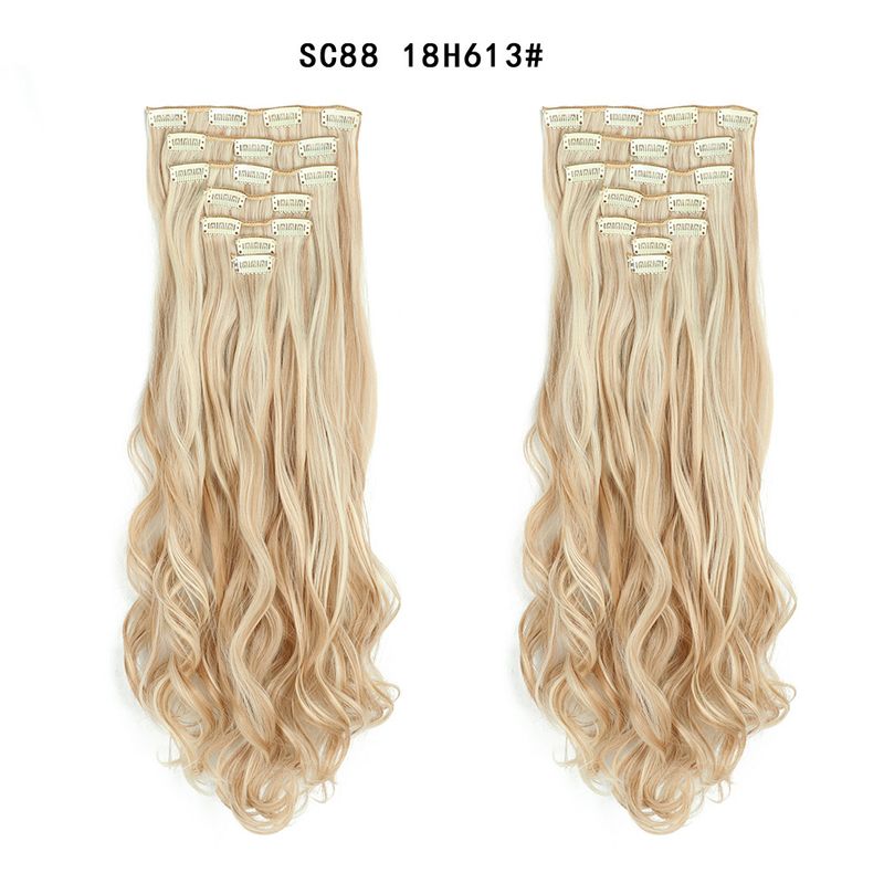 Perruque 16 cartes extensions de cheveux longs bouclés boucles de laine ondulées ensemble de sept pièces de perruques en fibres chimiques_voghion.com