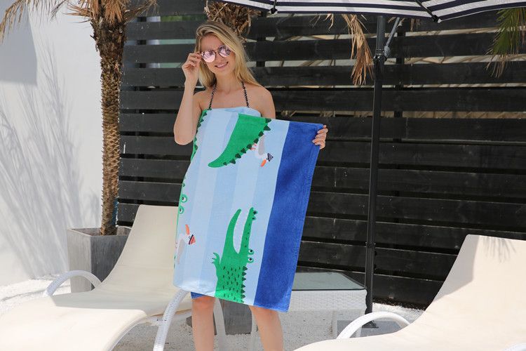 Verdicktes Badetuch aus reiner Baumwolle mit Cartoon-Motiv für Kinder und Erwachsene, großes Strandtuch aus Baumwolle_voghion.com