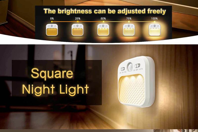 Lampe à induction carrée à trois couleurs pour le corps humain, veilleuse à LED, lampe murale magnétique, lampe de garde-robe, lampe à économie d'énergie_voghion.com
