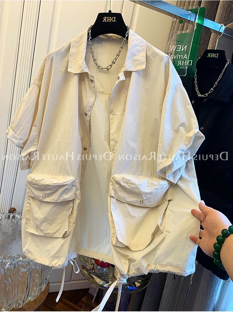 Abbigliamento con protezione solare a doppia tasca, elegante camicia a maniche corte in stile nicchia_voghion.com