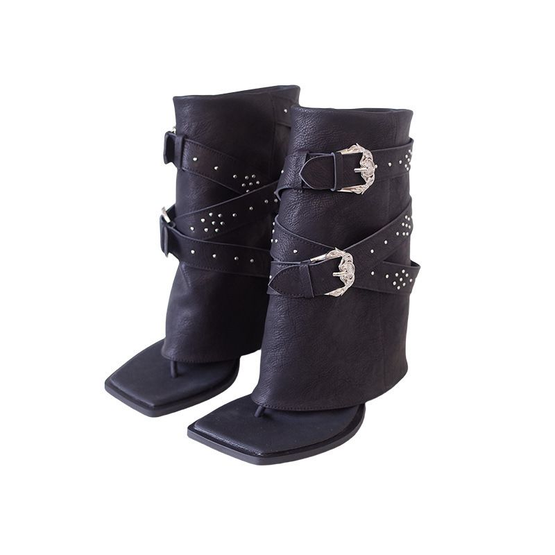 Sandales noires à bout ouvert pour femmes, nouvelle collection été 2025, bride à boucle, style urbain, bottes tendance pour filles_voghion.com