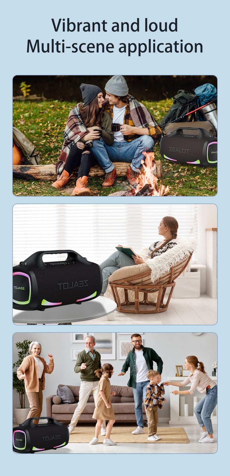 Altoparlante wireless S79 da 100 W, altoparlante subwoofer portatile per esterni, qualità audio Hi-Fi, doppio accoppiamento, ricarica rapida, 24000 mAh._voghion.com