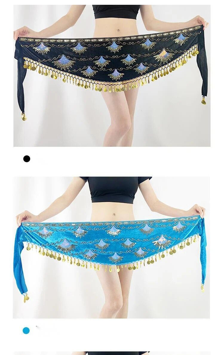 2024 Cross Border Bauchtanz Taillenkette Tanzzubehör Taillenschal Taillenversiegelung Hüfttuch Gürtel Anfänger Pailletten Dreieckstuch_voghion.com