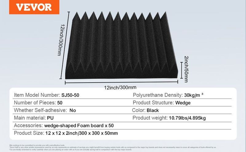 VEVOR Acoustic Foam Panels 50 Pack 12 X 12 X 2 In For Studio Wall And Ceiling_voghion.com
