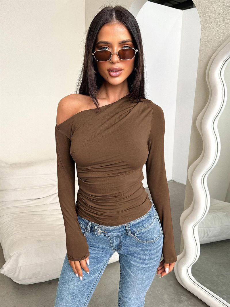 Maglietta da donna Y2K 2025, nuovo stile, scollo a V, spalle scoperte, manica lunga, maglia estiva di alta qualità, top piccante da ragazza_voghion.com