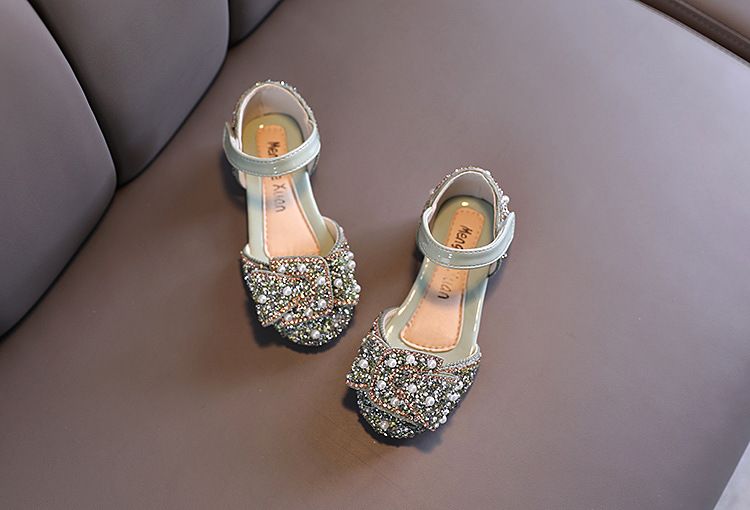 Neu Perle Strass Bogen Kleine Mittlere Kinder Tanz Schuhe Performance Schuhe Halb Sandalen_voghion.com