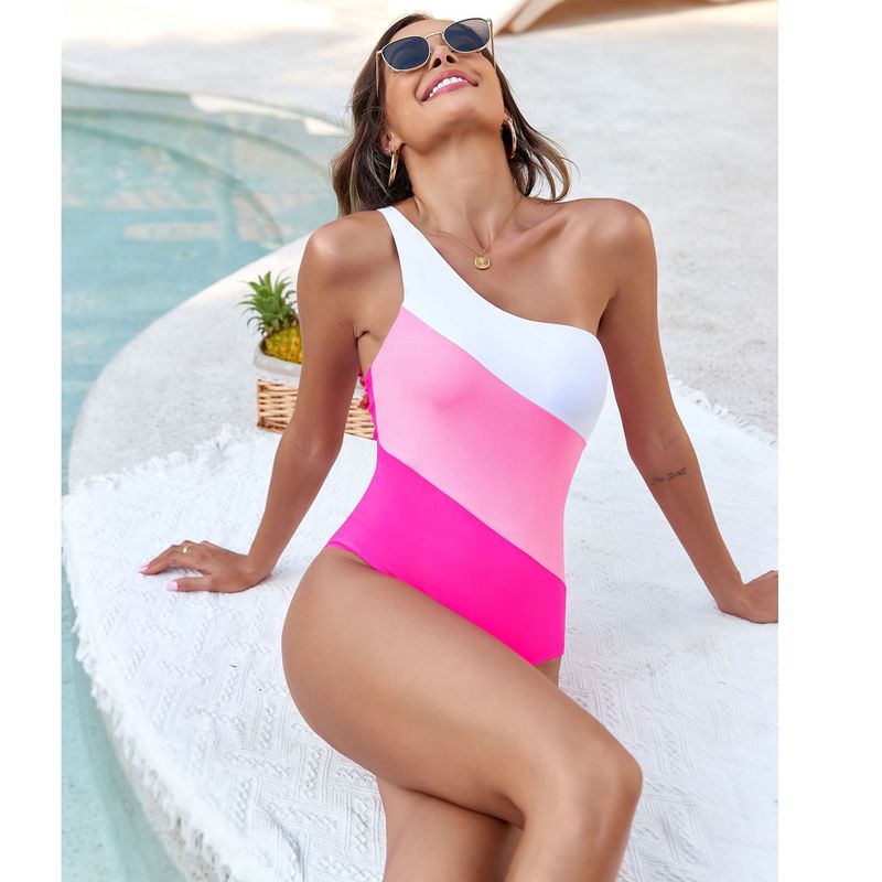 Maillot de bain une pièce à imprimé de couleur unie pour femme_voghion.com