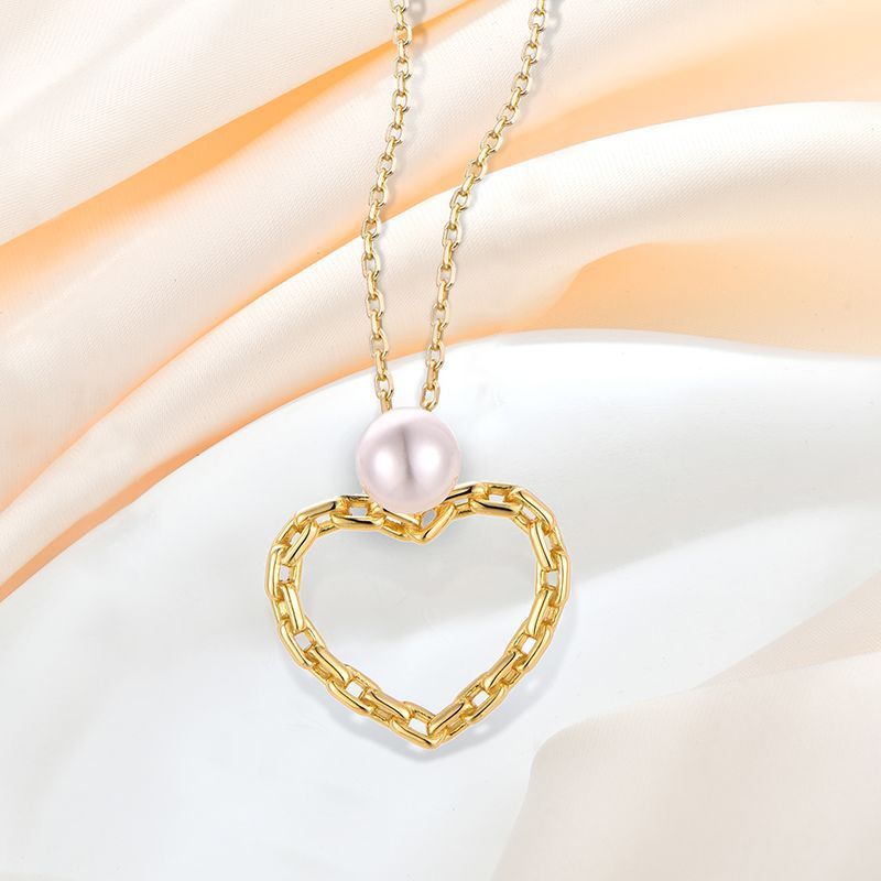 Pearl Love Necklace Pendant Earrings Ear Hooks S Sterling Sier Plated With 14K Gold Light Two Piece Jewelry For Women_voghion.com