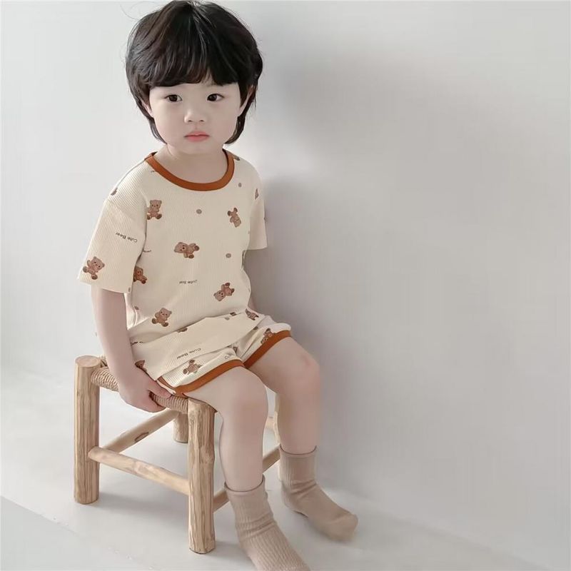 Set estivo per bambini e bambine, in seta ghiacciata, con maniche corte, pigiama per bambini carini, stile sottile e alla moda_voghion.com