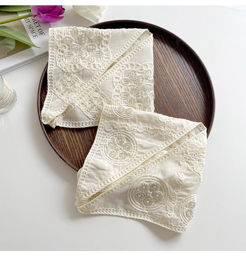 Nėriniuotas trikampis šalikas - mielas ir stilingas plaukų bandana, rankų darbo megztas galvos apdangalas pavasario vasaros kelionėms_voghion.com