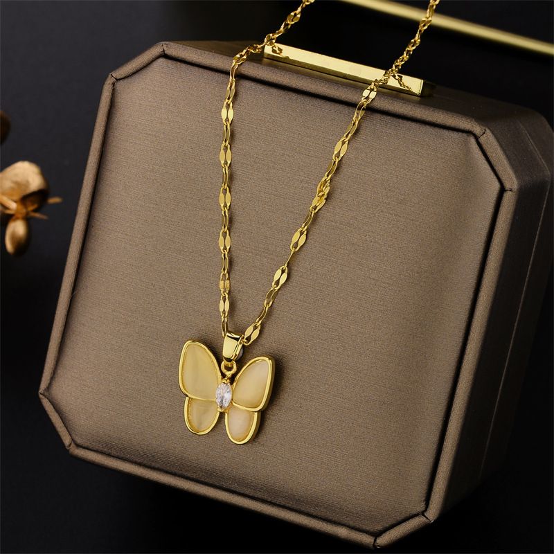 Moda popolare giapponese coreano accessori rete rosso e bianco Fritillaria farfalla collare catena minimalista occhio di gatto_voghion.com