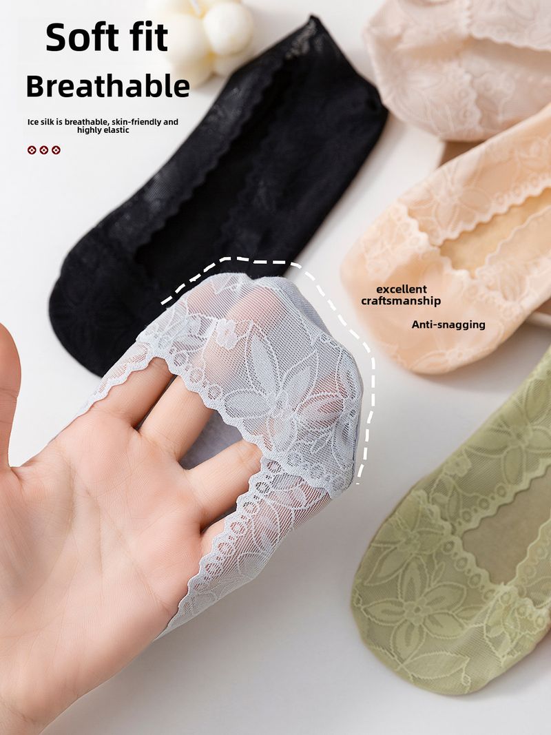Bahar ve Yaz ince dantel ayak bileği çorapları kadın kaymaz silikon çorap toptan pamuklu alt ter emici deodorant görünmez çorap_voghion.com